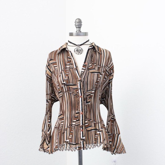 Essentials by Milano Tops - Y2k Vintage Milano grunge pleated sheer long sleeve with scalloped hems